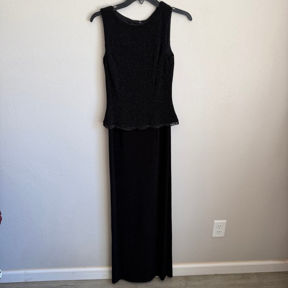 Scott McClintock Formal Black Embellished Bead Bodice Crinkle Skirt Gown Women 4